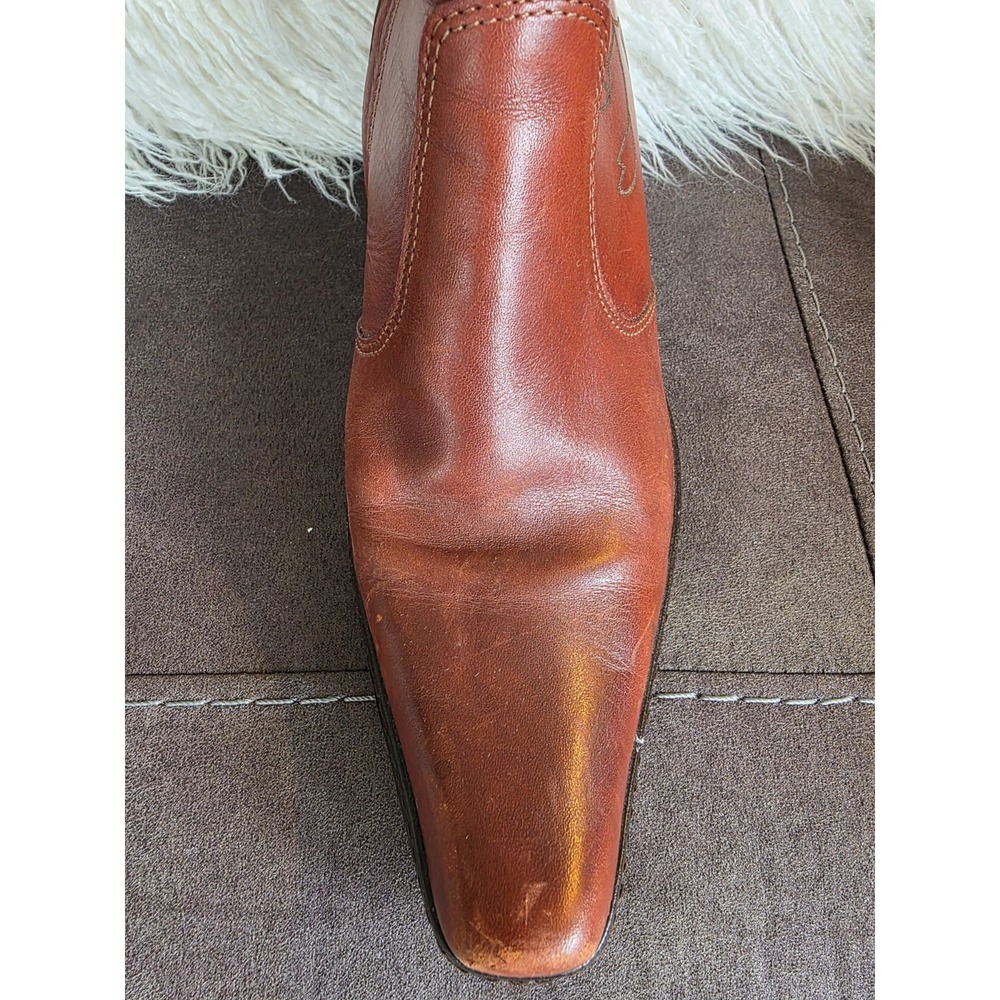 Gianni Bini Flower Embroidered Brown Leather Western Ankle Boots Women's 8.5 - Picture 8 of 16